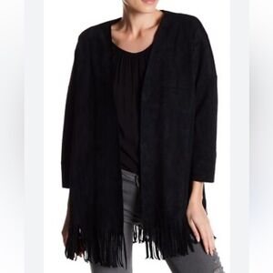 Velvet by Graham &‎ Spencer Monita Faux Suede Fringe Jacket Black Size Large